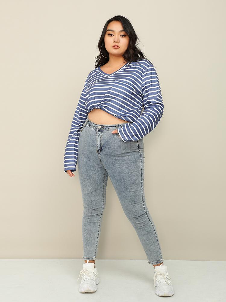 Blue Striped V-Neck T-Shirt