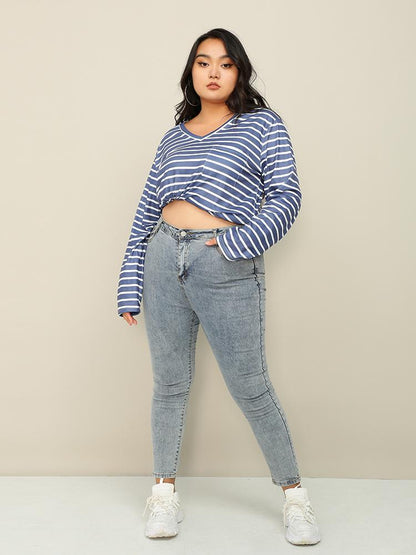 Blue Striped V-Neck T-Shirt