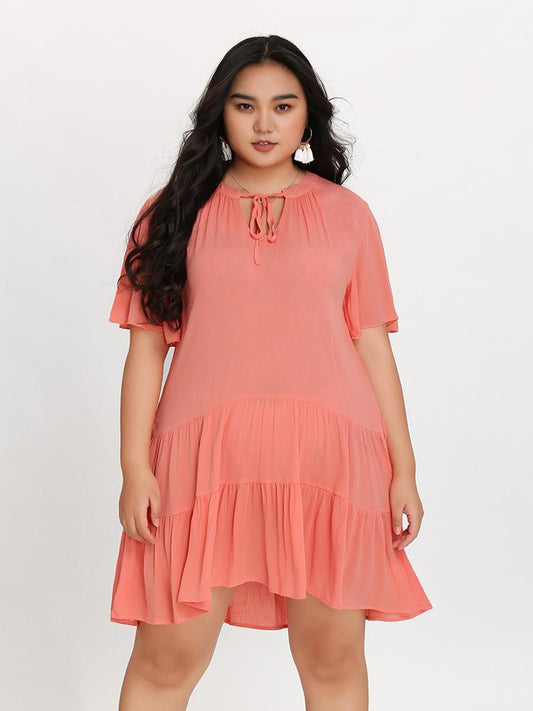 Knot Neckline Pleated Dress