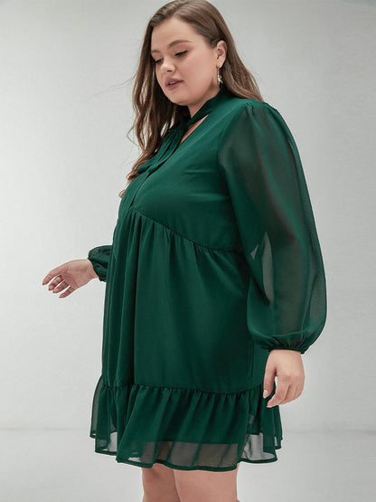 Knotted Neckline Ruffle Dress