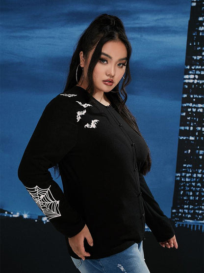 Bat Cobweb Printed Long Sleeve T-shirt