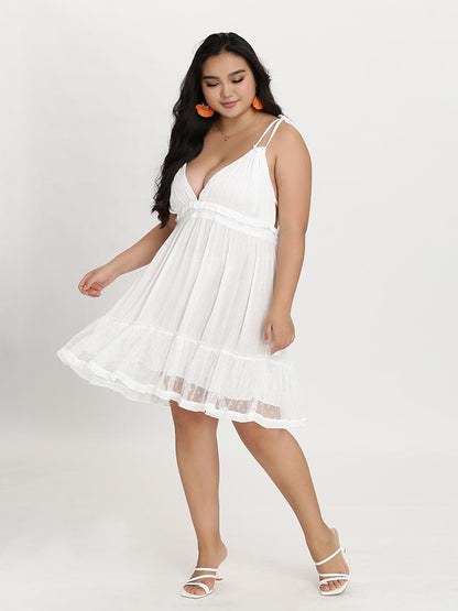 Mesh Tie Ruffle Dress