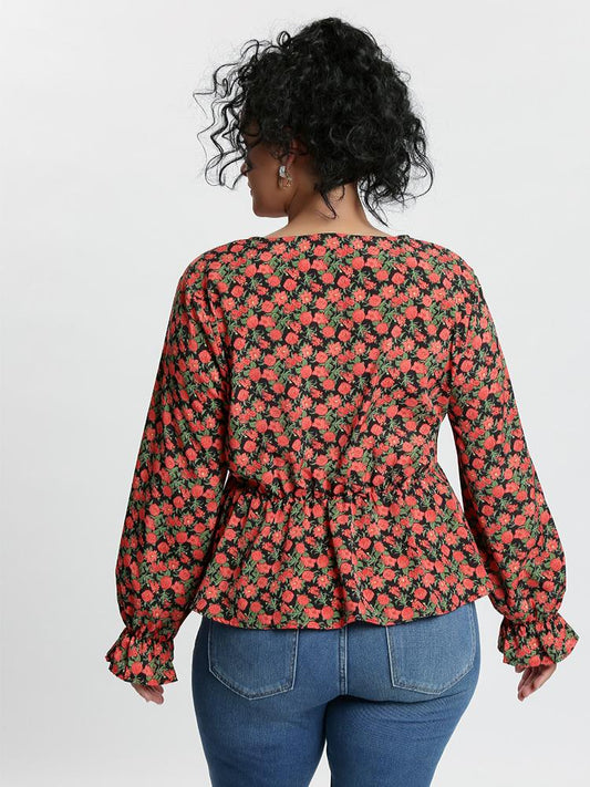 Floral Print V-Neck Blouse