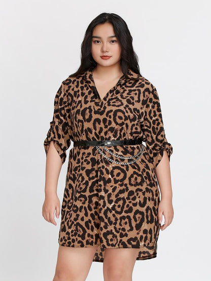 Leopard Print Shirt Dress (Belt Not Included)