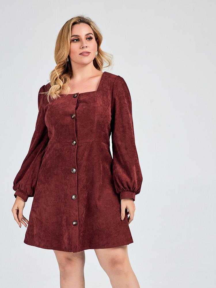 Button Long Sleeve Dress