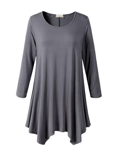 Round-neck Solid Color Dress
