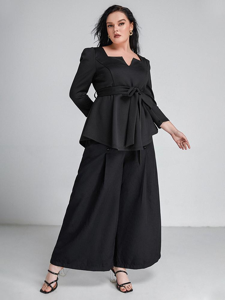 Solid Irregular Neckline Tie Top