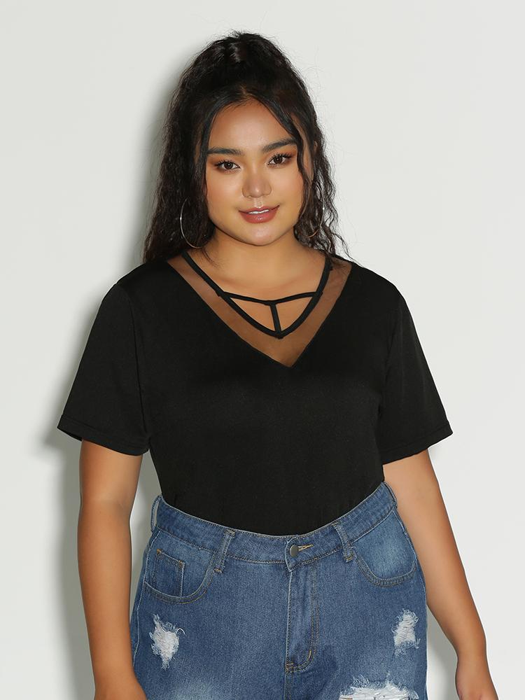 Mesh Neckline T-Shirt