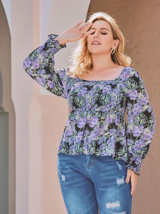 Floral Printed Shirred Blouse