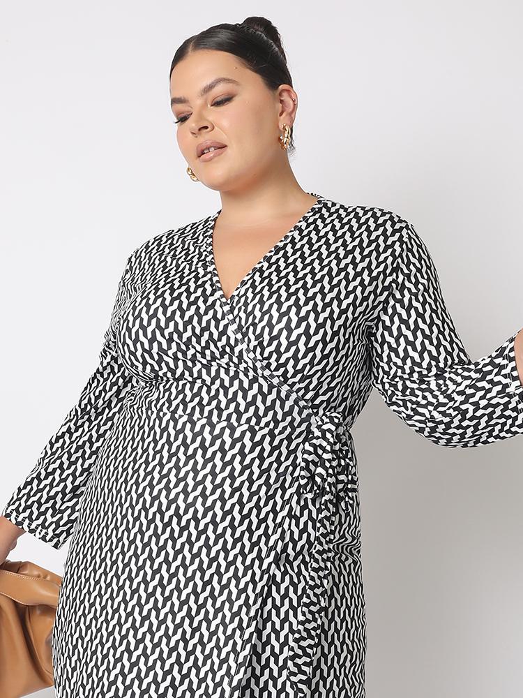 Geometric Print Wrap Dress