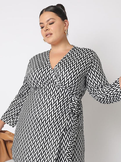 Geometric Print Wrap Dress