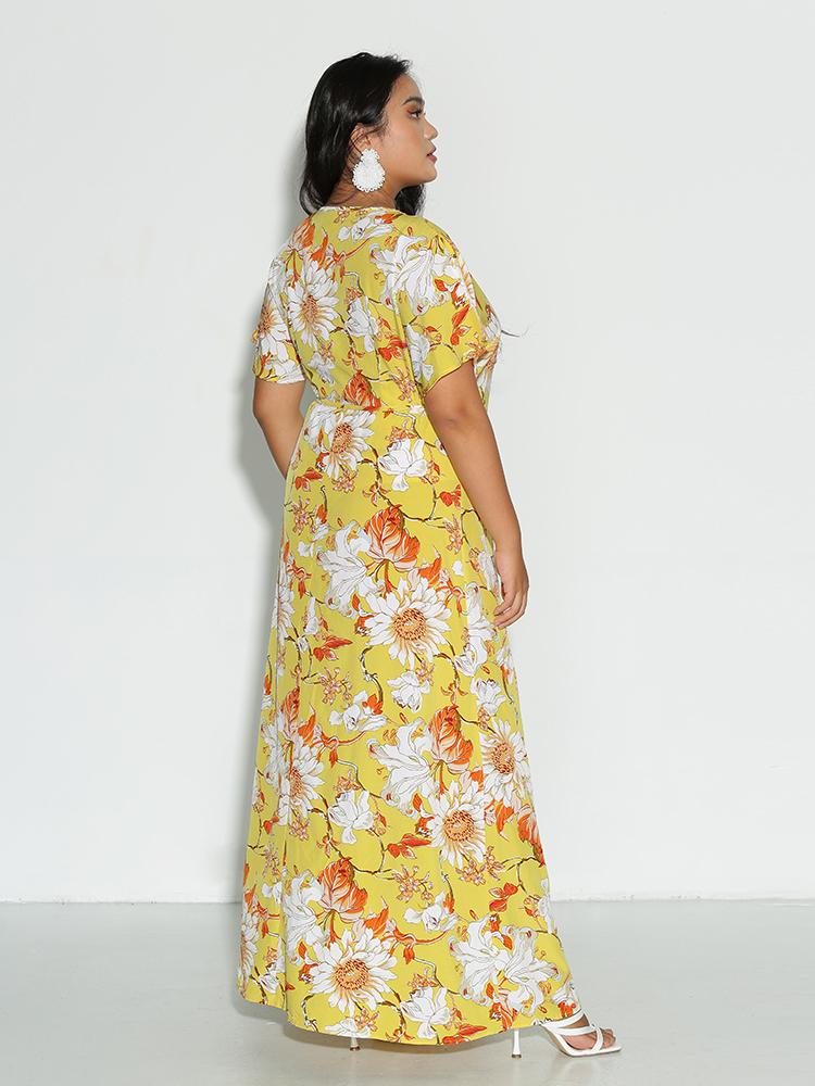 Floral Split Sleeve Hem Dress