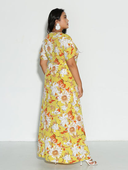 Floral Split Sleeve Hem Dress