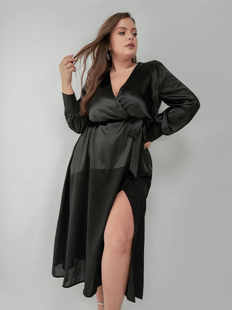 Solid Stitching Wrap Dress