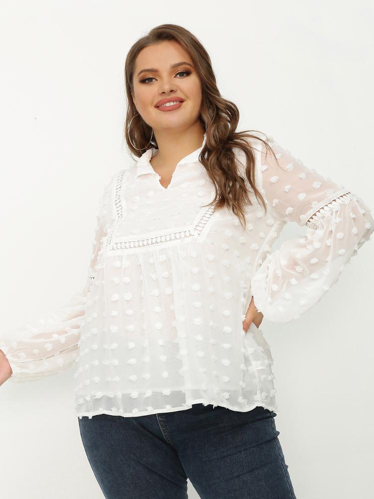 Ruffle Detailed Hollow Lace Top