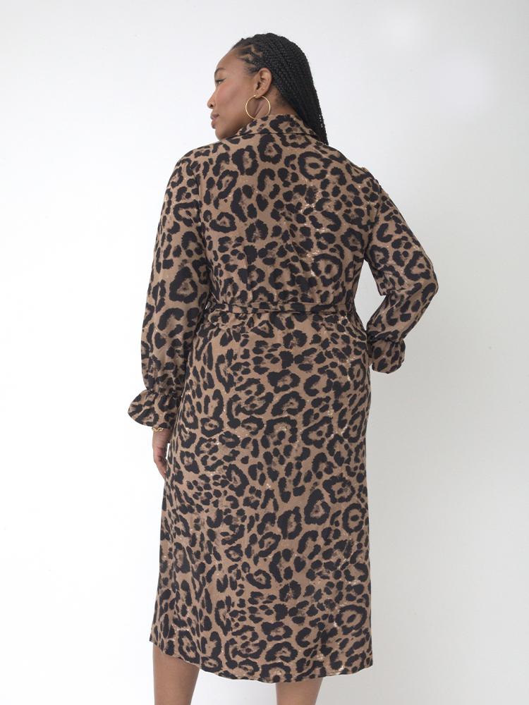 Leopard Print Lapel Collar Shirt Dress
