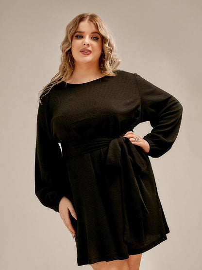 Solid Tie Round Neck Mini Dress