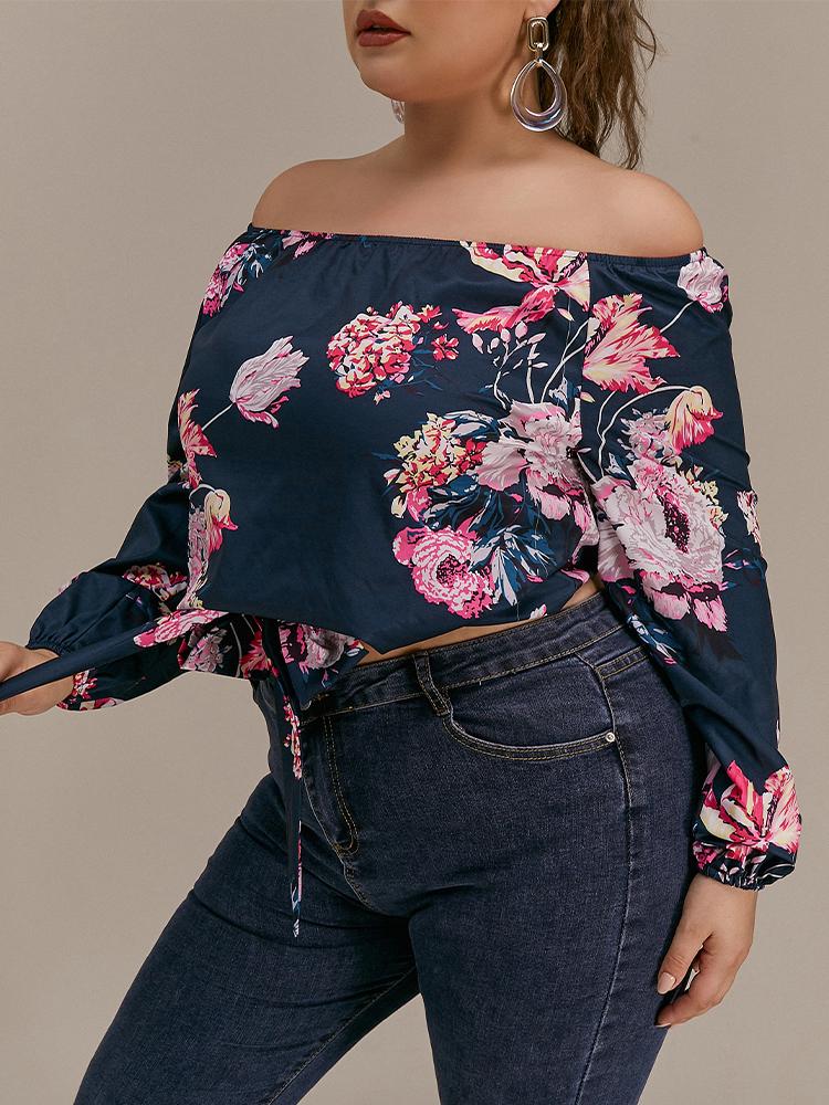 Floral Knotted Off Shoulder Bouse