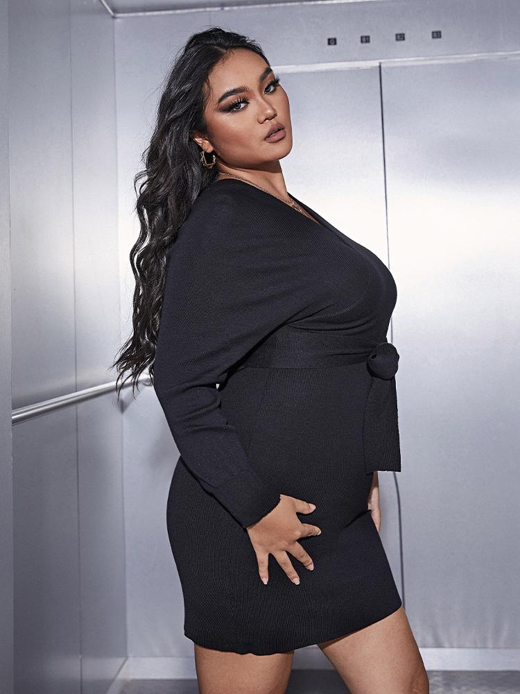 Solid Lace-up Knitted Dress