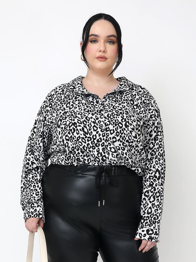 Black Leopard Print Lapel Collar Blouse