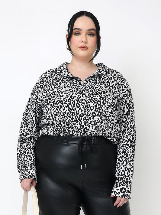 Black Leopard Print Lapel Collar Blouse