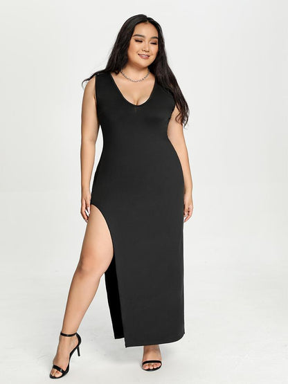 Split Solid Maxi Dress