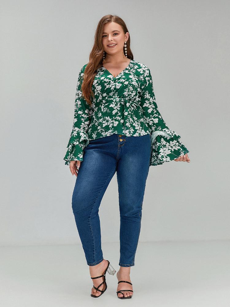 Frilled Flared Sleeve Floral Top