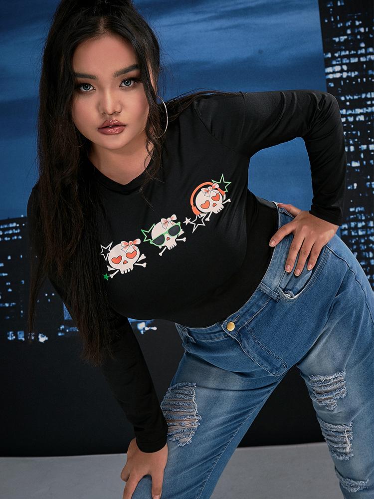 Love Skull Print Long Sleeve T-shirt