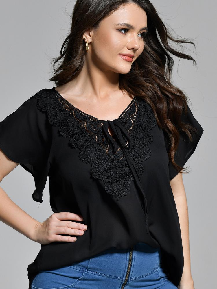 Ribbon Neck Chiffon Blouse