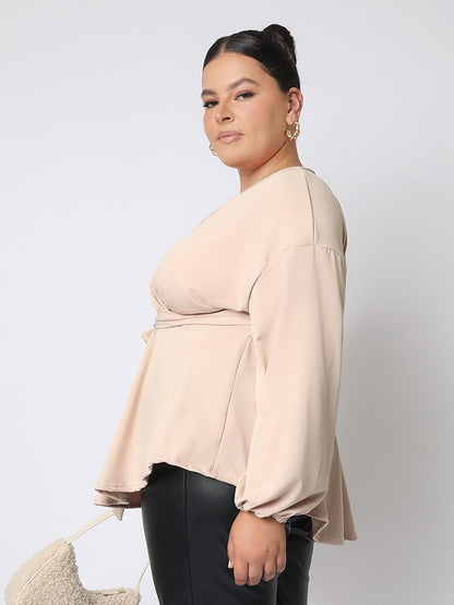 Solid Color Tie V-neck Top