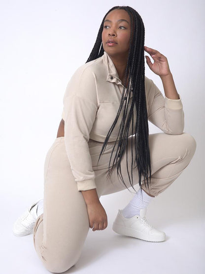 Buttoned Long Sleeve Crop Sweatshirt