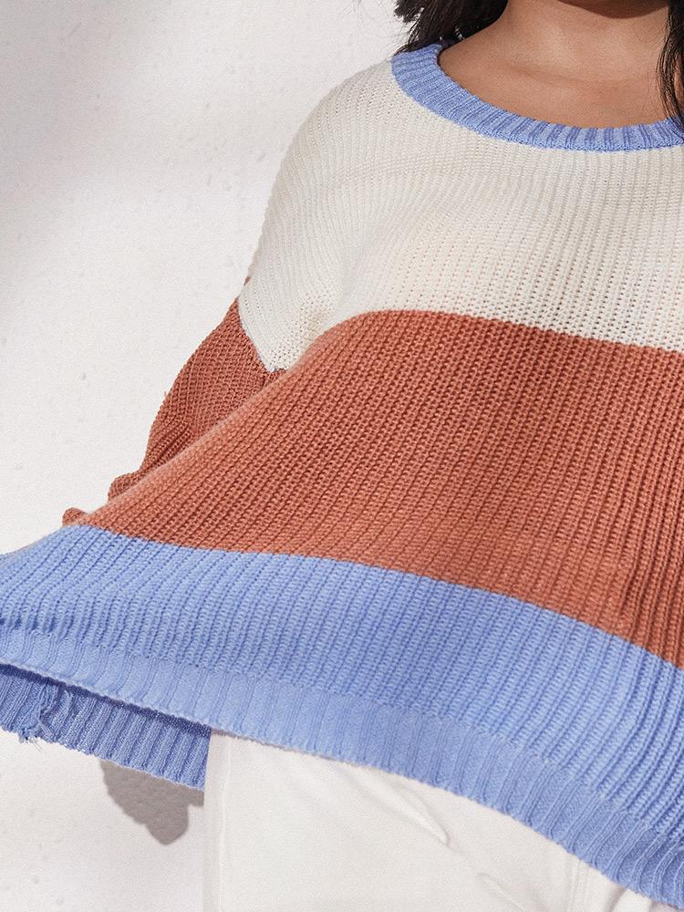 Contrast Stitching Crew Neck Sweater