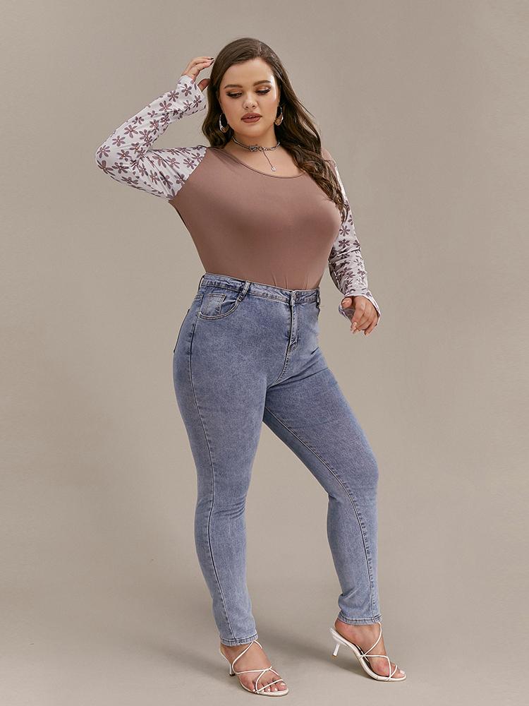 Floral Contrast Round Neck T-Shirt