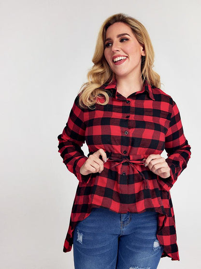 Plaid Irregular Blouse Tops