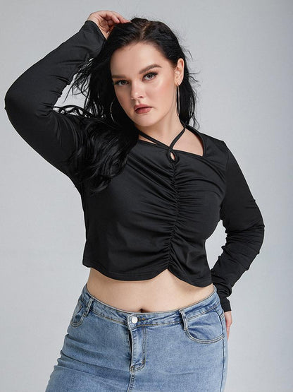Shirred Keyhole Crop T-shirts