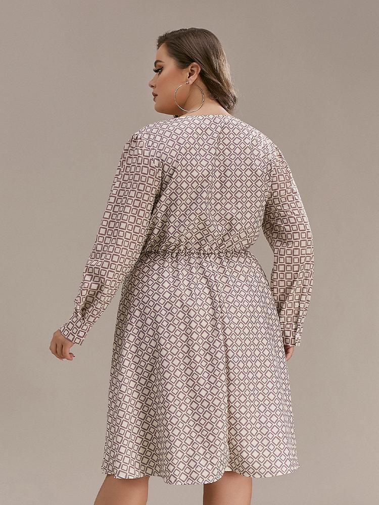 Square Print V-neck Dress