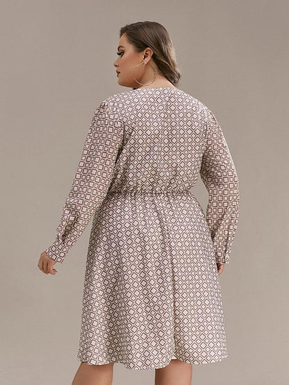 Square Print V-neck Dress