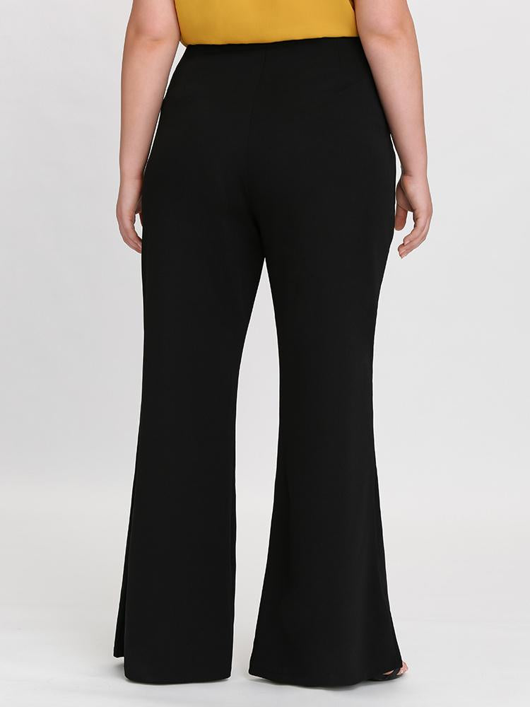 Button Solid Flared Pants
