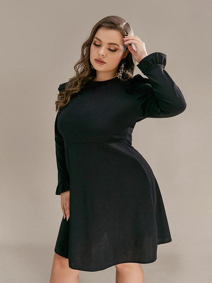 Shoulder Ruffled Round Neck Dress
