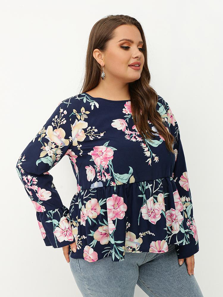 Floral Ruffled Crew Neck Top