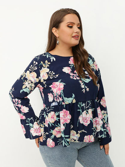Floral Ruffled Crew Neck Top