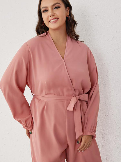 Solid Tied V-neck Casual Jumpsuit