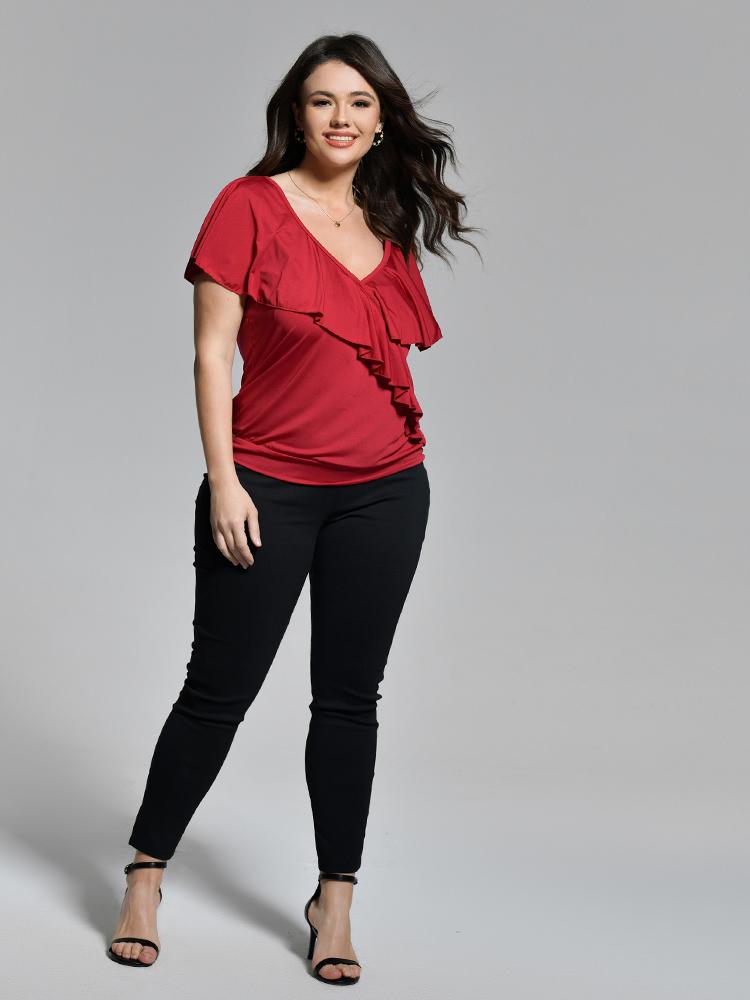 Ruffle Sleeve V-Neck T-Shirt