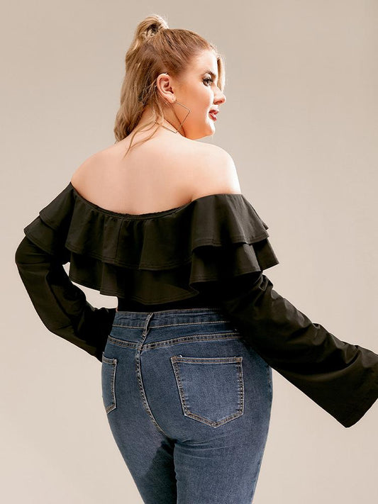 Ruffled Off Shoulder Long-sleeved Top