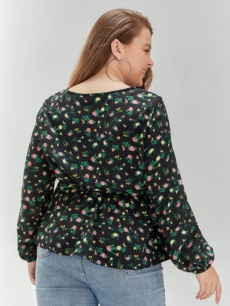 Floral Waisted V-neck Top