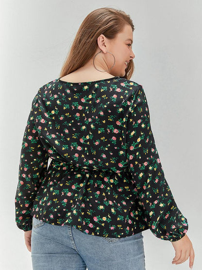 Floral Waisted V-neck Top