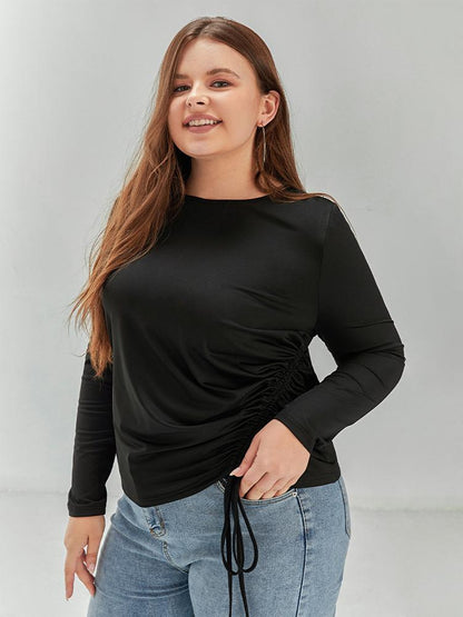 Drawstring Knotted Long-sleeved T-shirt