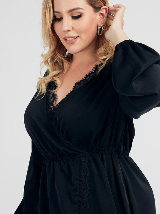 Lace Hem Surplice Neck Dress