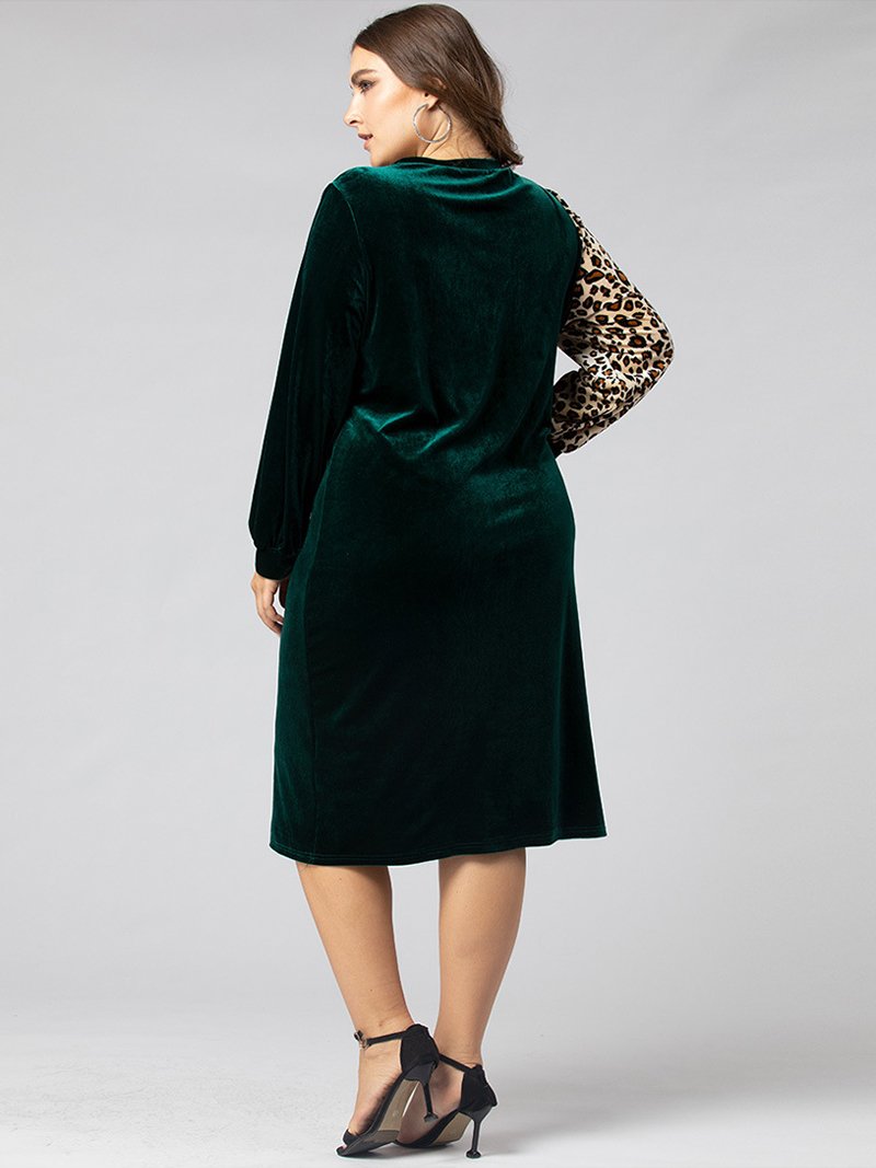 Round-neck Leopard Patchwork Dresses