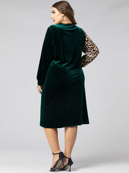 Round-neck Leopard Patchwork Dresses
